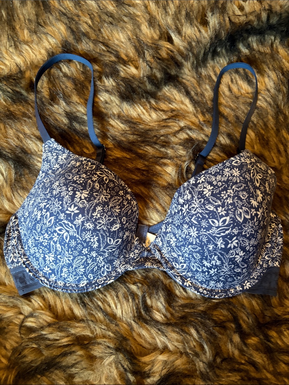 Lucky Brand Blue and White Floral Lightly Padded T-Shirt Bra With Underwire 36C